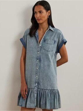 Lauren Ralph Lauren Women's Denim Short-Sleeve Shirtdress Size 14 NEW WITH TAGS